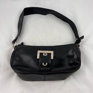 Y2K Follow Black Leather Shoulder Bag with Silver Buckle